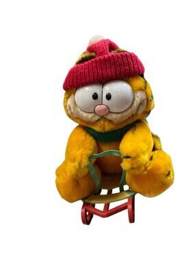 Vintage GARFIELD ON SLED Dakin 1981 Christmas 9" Plush Stuffed Animal - Holiday